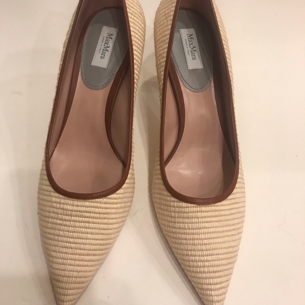 Max Mara cream straw textured Heels